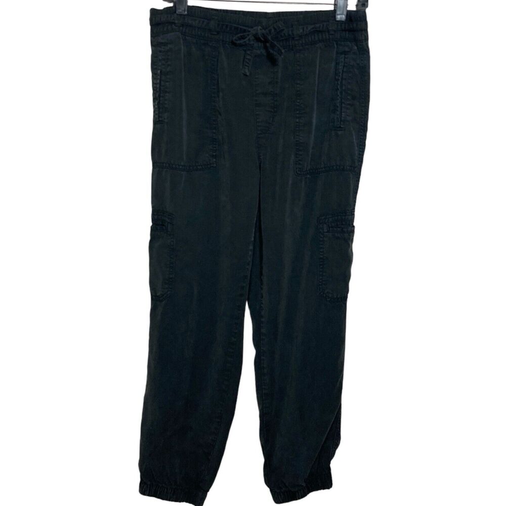 American Eagle Jogger Cargo Pants Womens Small Black Pull On Elastic Waist Tie